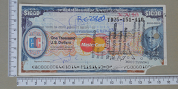 USA 1000 DOLLARS  - TRAVELERS CHEQUE MASTER CARD    - (Nº18168) - Cheques & Traverler's Cheques