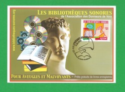 FRANCE 4160 SUR CARTE Les Bibliotheques Sonores Theme Livre Cd Disque Aveugle Malvoyant - Télécom