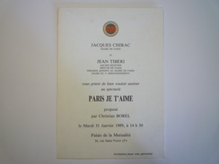 Jacques  CHIRAC  -  Jean TIBERI  :  CARTE D'INVITATION   1989   - Tickets - Entradas