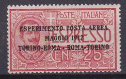 1917 - Italia Regno Posta Aerea Espresso N.1 Soprastampato TORINO-ROMA - ROMA-TORINO MNH - Storia Postale (Posta Aerea)