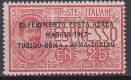 1917 - Italia Regno Posta Aerea Espresso N.1 Soprastampato TORINO-ROMA - ROMA-TORINO MNH - Poststempel (Flugzeuge)