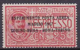 1917 - Italia Regno Posta Aerea Espresso N.1 Soprastampato TORINO-ROMA - ROMA-TORINO MNH - Marcofilía (Aviones)