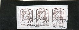 FRANCE   3 Timbres Se Tenant 0,05 €    2013     Y&T:2487     Marianne De Ciappa-Kawena  Sur Fragment Oblitérés - 2013-2018 Marianne Di Ciappa-Kawena