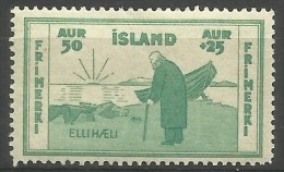 Iceland - 1933 Old Man & Boat Charity Stamp 50a+25a MH   Sc B4 - Unused Stamps