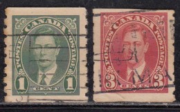 1c And 3c Pair Coil Issue ?? KGVI Series, Canada Used , 1937, As Scan - Coil Stamps