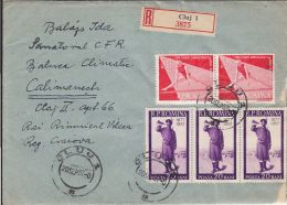 58825- SOLDIER, GYMNASTICS, FLOWERS, STAMPS ON REGISTERED COVER, 1957, ROMANIA - Briefe U. Dokumente