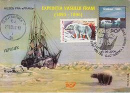 58899- FRAM SHIPS FIRST ARCTIC EXPEDITION, POLAR BEAR, POSTCARD STATIONERY, 2006, ROMANIA - Arctic Expeditions