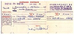 CHEQUES. STRASBOURG (67) CHEQUES POSTAUX. POUR CENTRE C/C De NANCY. - Chèques & Chèques De Voyage