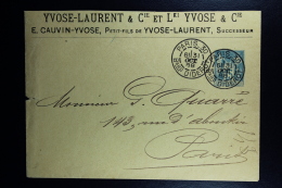 France: Entier : Enveloppe 15 C Sage Type J94 Yvose-Laurent & Cie 1888 Sans Rabat - Sobres Tipos Y TSC (antes De 1995)