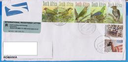 REGISTERED LETTER STAMPS BIRD BIRDS SOUTH AFRICA SENT ROMANIA - Cartas & Documentos