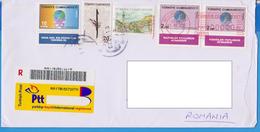 REGISTERED LETTER STAMPS ARCHITECTURE MOSQUE MAPS EARTH PERSONALITIES TURKEY SENT ROMANIA - Cartas & Documentos