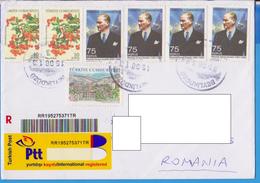 REGISTERED LETTER STAMPS PERSONALITIES MUSTAFA KEMAL ATATURK ARCHITECTURE FLOWERS TURKEY SENT ROMANIA - Covers & Documents