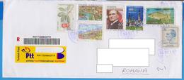 REGISTERED LETTER STAMPS PERSONALITIES ARCHITECTURE MOSQUE FRUIT FISH  TURKEY SENT ROMANIA - Brieven En Documenten