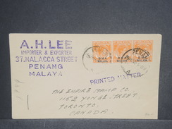 MALAISIE - Enveloppe Commerciale De Penang Pour Le Canada En 1949 , Affranchissement Plaisant Surchargé - L 7236 - Malaya (British Military Administration)