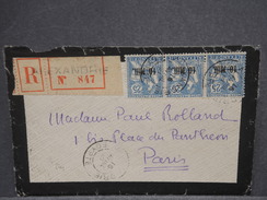 FRANCE / ALEXANDRIE - Enveloppe En Recommande Pour Paris En 1921,affr. Type Mouchon Surchargé En Bande De 3 - L 7305 - Covers & Documents