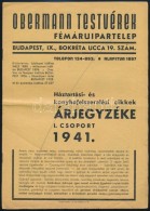 1941 Obermann Testvérek Fémáruipartelep árjegyzéke, 12 P. - Pubblicitari