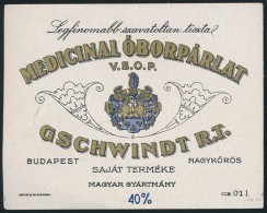 Cca 1910 Medicinal Óborpárlat, Gschwindt Rt. Italcímke, Klösz Gy. és Fia, 5x6,5 Cm - Pubblicitari