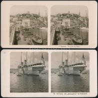 Cca 1906 Hajók és KikötÅ‘k, 4 Db Vintage Sztereófotó, Mind Feliratozva, 9x18 Cm - Altri & Non Classificati