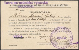 1936 Varrasúr-Negyedi Halászati Társulat Igazolványa, Pecséttel,... - Non Classificati