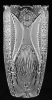 Ólomkristály Váza, Csiszolt, Metszett, Apró Csorba A Peremén, M:31 Cm - Glass & Crystal