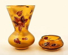 Üveg Tétel, 2 Db: Dekoratív üveg Váza és Tálka,  Kézzel... - Glass & Crystal