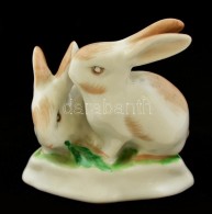 Hollóházi Porcelán Nyulak, Kézzel Festett, Jelzett, Hibátlan, 7x7 Cm. - Autres & Non Classés