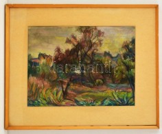 Olvashatatlan Jelzéssel: Faluhatár. Akvarell, Papír, üvegezett Keretben, 25×34 Cm - Altri & Non Classificati