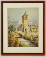 Borsodi Jelzéssel: Templom. Akvarell, Papír, üvegezett Keretben, 32×26 Cm - Altri & Non Classificati