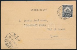 1933 Nyomtatvány PengÅ‘-fillér 1f Bérmentesítéssel 'TOKAJI SZÜRET' Alkalmi... - Altri & Non Classificati