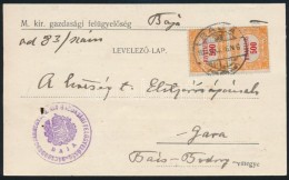 1924 LevelezÅ‘lap Hivatalos 2 X 500K Kék Alapnyomattal Bérmentesítéssel 'BAJA' - Gara - Other & Unclassified