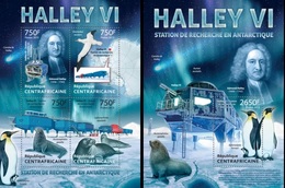 Centrafrica 2013, Antartic Station Halley VI, Pinguins, Seal, Bird, 4val In BF+BF - Programmes Scientifiques