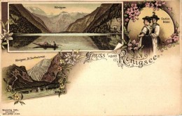 ** T2/T3 Königsee, St. Bartholomae, Costümbilder; Kunstverlag Lautz / Folklore, Floral Litho - Non Classificati