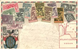 T2/T3 Dahomey, Set Of Stamps, Coat Of Arms, Map, Ottmar Zieher's Carte Philatelique Nr. 98. Emb. Litho (EK) - Unclassified