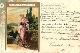 T2/T3 1899 Sehnsucht / Desire, Lady, Golden Decorated Floral Carl Künzli Litho (EK) - Non Classés