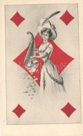 ** T4 Francia Kártyás MÅ±vészlap, Hölgy Pénzzel / French Card Suit, Lady With... - Unclassified
