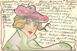 * T3 1899 Lady In Hat, A. Sockl Serie VII. Sirenen Und Circen Nr. 88. Art Nouveau Litho S: Carl Józsa (Rb) - Unclassified