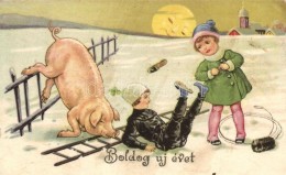 T2/T3 'Boldog új évet' / New Year, Chimney Sweeper Boy, Girl, Pig (EK) - Non Classificati