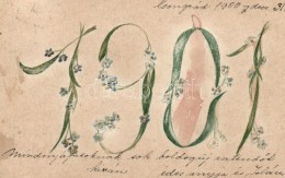 T2/T3 1901 Handmade New Year Greeting Card, Floral (non PC) - Non Classificati