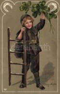 T2/T3 Boldog új évet! / New Year Greeting Card, Chimney Sweeper, Emb. Litho (EK) - Unclassified