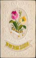 * T2/T3 'To My Dear Sister' Floral Silk Greeting Card - Unclassified