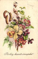 T2 'Boldog Húsvéti ünnepeket' / Easter Greeting Postcard, Flowers - Unclassified