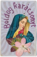 ** T3 Boldog Karácsonyt! / Christmas, Decorated With Real Leaf, Virgin Mary, Litho - Unclassified