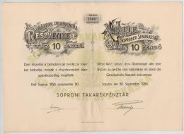 Sopron 1926. 'Soproni Takarékpénztár' Részvénye 10P-rÅ‘l, Magyar és... - Unclassified