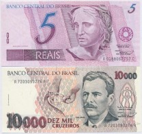 Brazília 1997- 5R + 1993. 10.000C T:I
Brazil 1997. 5 Reais + 1993. 10.000 Cruzeiros C:UNC
Krause 244a, 233 - Non Classificati