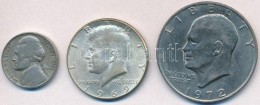 Amerikai Egyesült Államok 1961. 5c Cu-Ni 'Jefferson' + 1969D 1/2$ Ag 'Kennedy' + 1972. 1$ Cu-Ni... - Unclassified