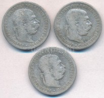 Ausztria 1893-1895. 1K Ag 'Ferenc József' (3xklf) T:2-,3 Austria 1893-1895. 1 Corona Ag 'Franz Joseph'... - Unclassified