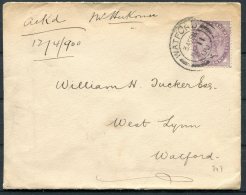 1900 GB QV 1d Lilac Cover Watford / Bushey - Covers & Documents