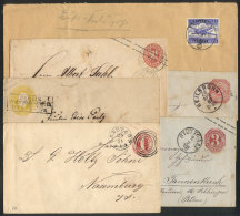 5 Stationery Envelopes Of German States Used Between 1867 And 1887, Interesting Cancels. The Lot Also Includes A... - Sonstige & Ohne Zuordnung