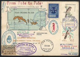 MAIL SENT FROM SOUTH POLE TO NORTH POLE: Cover Sent From Islas Orcadas Del Sur To Jan Mayen (Norway) On 21/FE/1963,... - Altri & Non Classificati