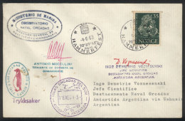 Cover Sent From NORWAY To Destacamento Naval Orcadas On 4/JUN/1963, With Transit Mark Of Ushuaia For 25/JUL (back)... - Altri & Non Classificati